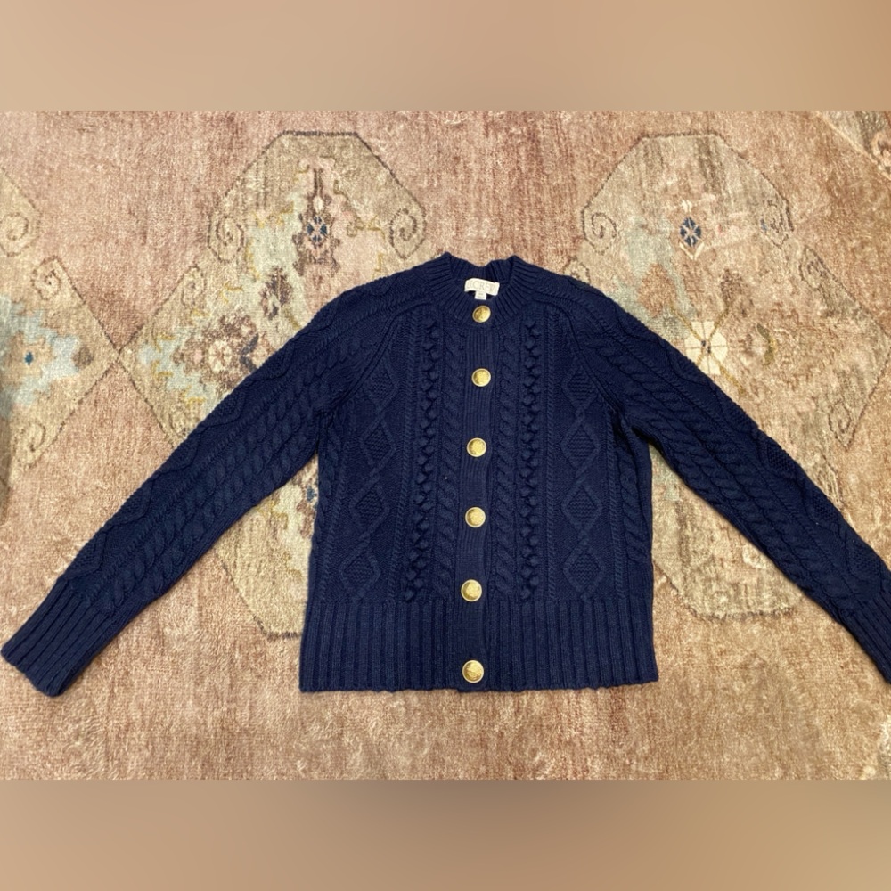 J Crew Navy Cable Knit Cardigan Size XXS